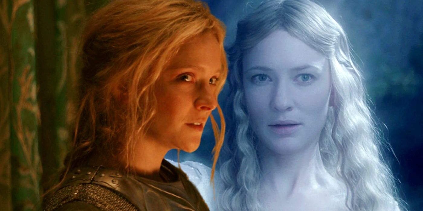 Custom image of Morfydd Clark as Galadriel in Rings of Power and Cate Blanchett as Galadriel in The Lord of the Rings.