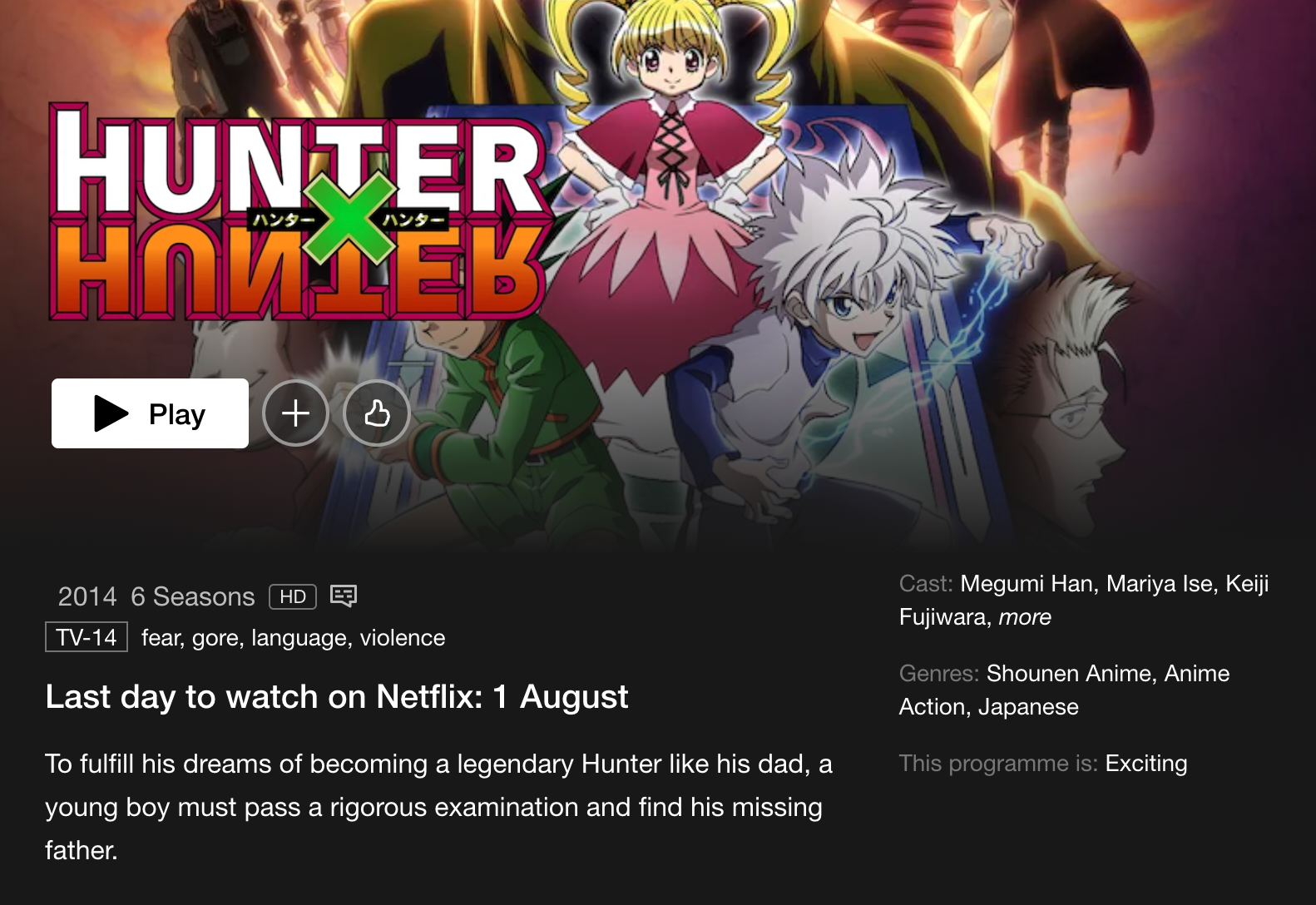Las temporadas 5-6 de 'Hunter X Hunter' llegarán a Netflix en
