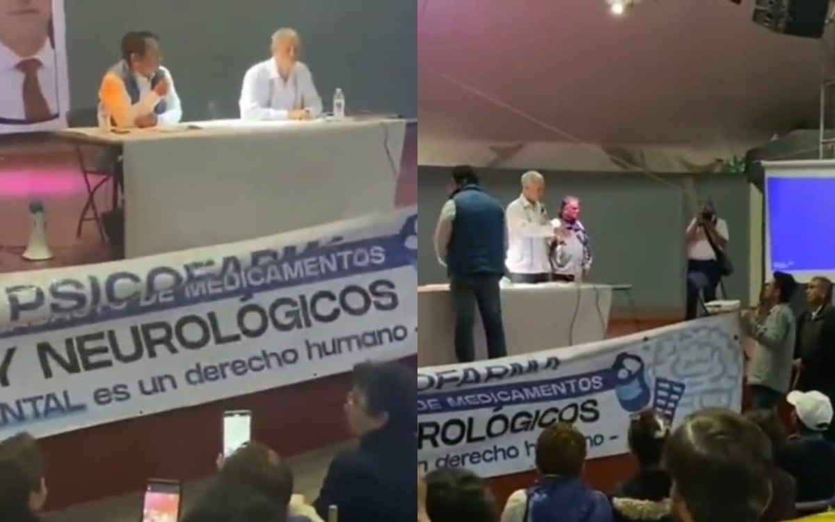 Video | Pacientes y familiares de afectados por desabasto de medicamentos protestan en conferencia de López-Gatell