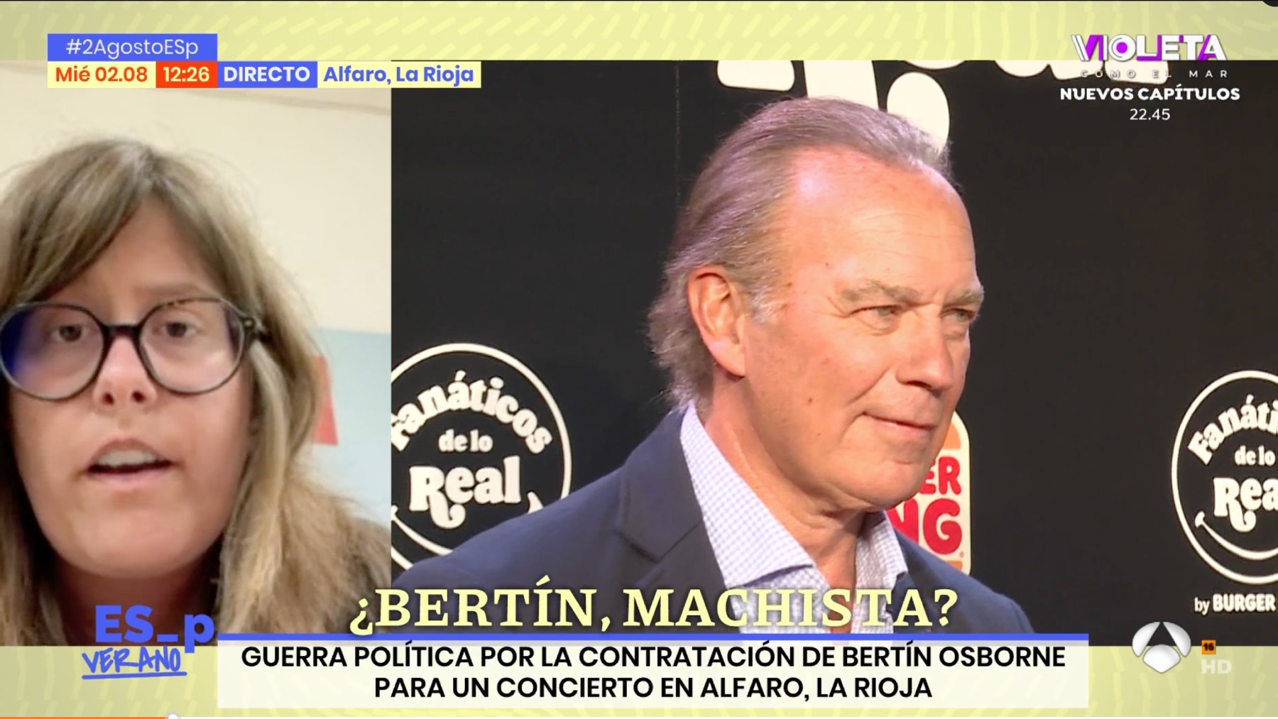Raquel Pedraja hablando sobre la actuación de Bertín Osborne en La Rioja en el programa 'Espejo Público'/ Atresmedia
