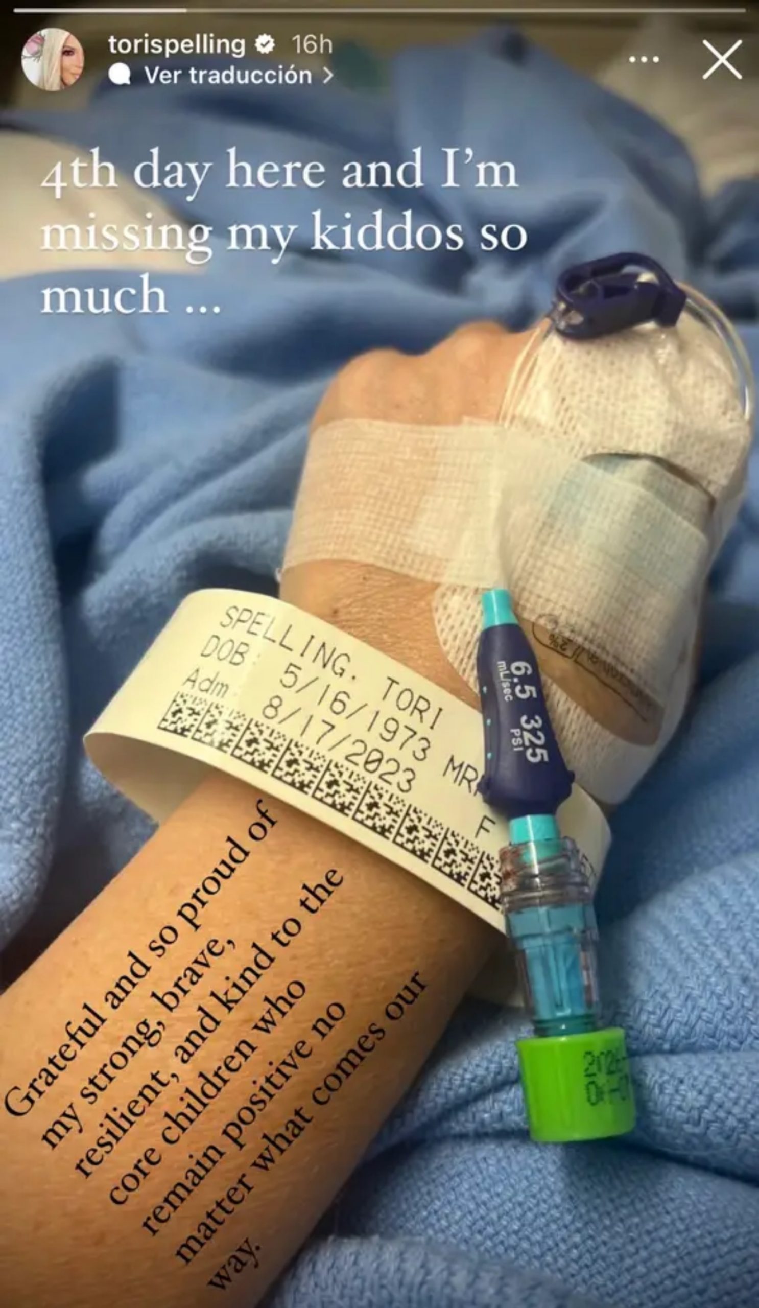 Tori Spelling en el hospital/ Instagram 