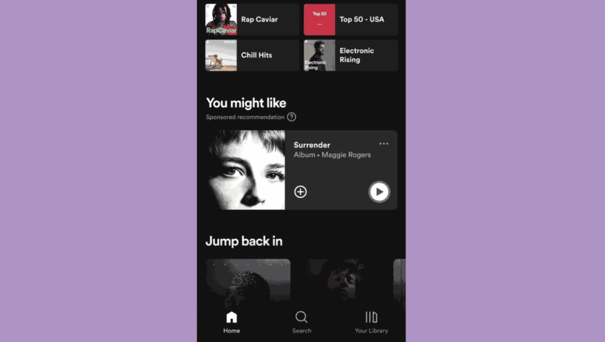 La nueva herramienta Showcase de Spotify permite a los artistas pagar para promocionar su música en el feed de inicio