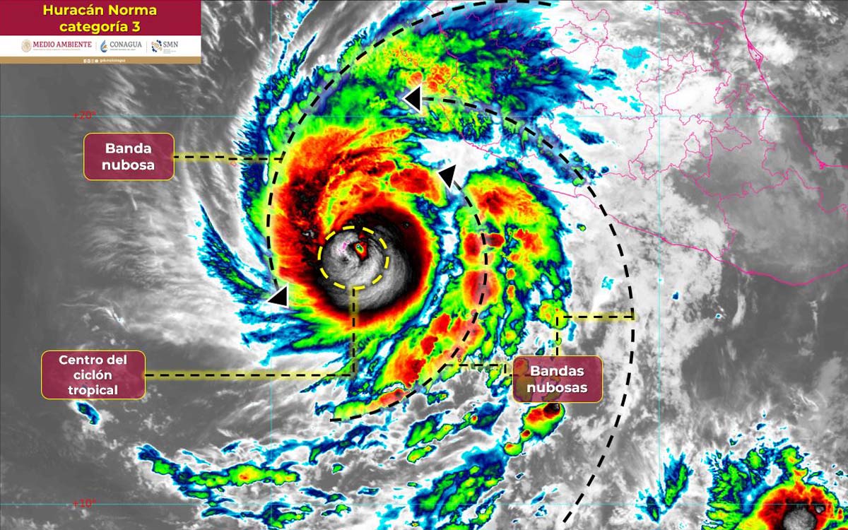 ‘Norma’ se intensifica a ‘poderoso’ huracán categoría 3: Conagua