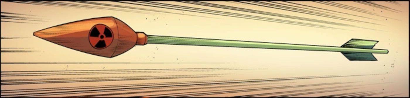 La flecha atómica de Green Arrow en vuelo