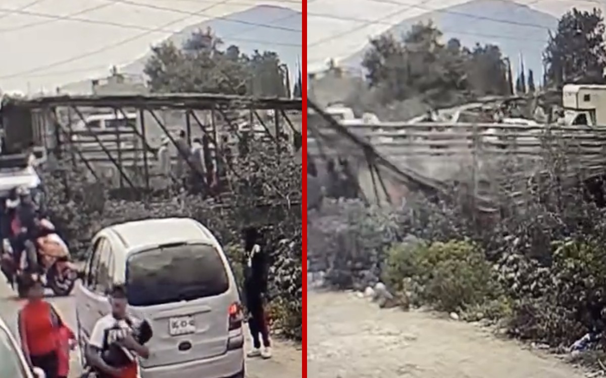 Video | Captan el momento exacto en el que colapsa puente peatonal en Edomex