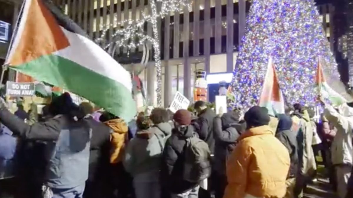 Videos | Protestan a favor de Palestina cerca del famoso árbol de Navidad de Nueva York