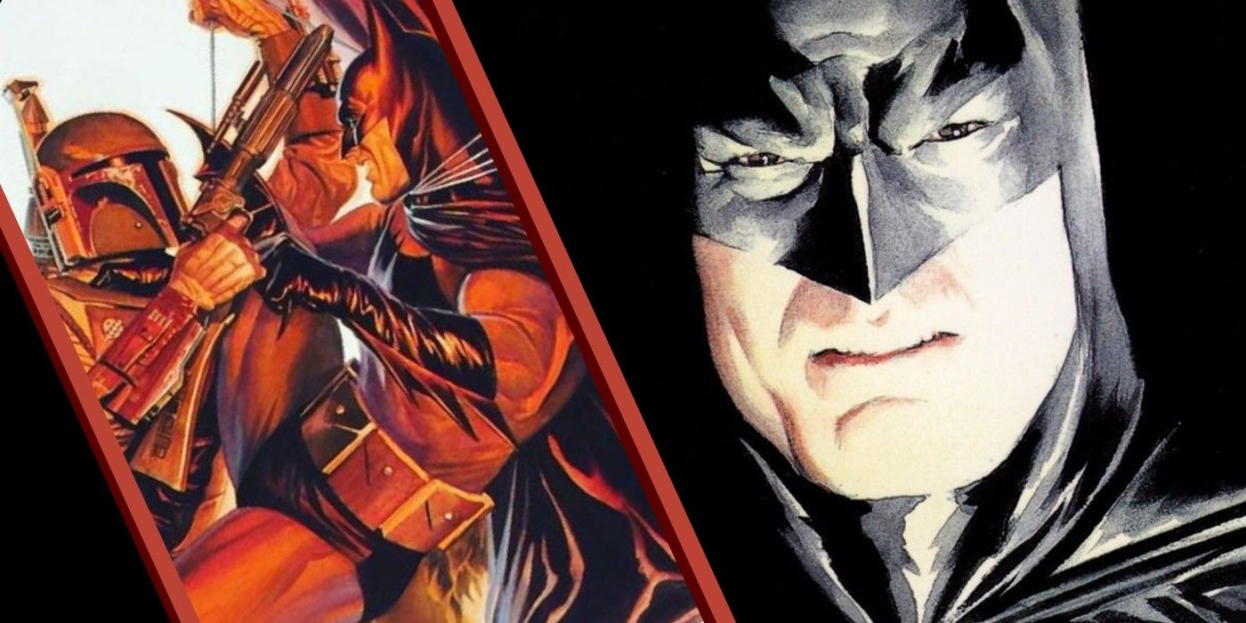 Batman lucha contra Boba Fett en el arte de Alex Ross de nivel Dios