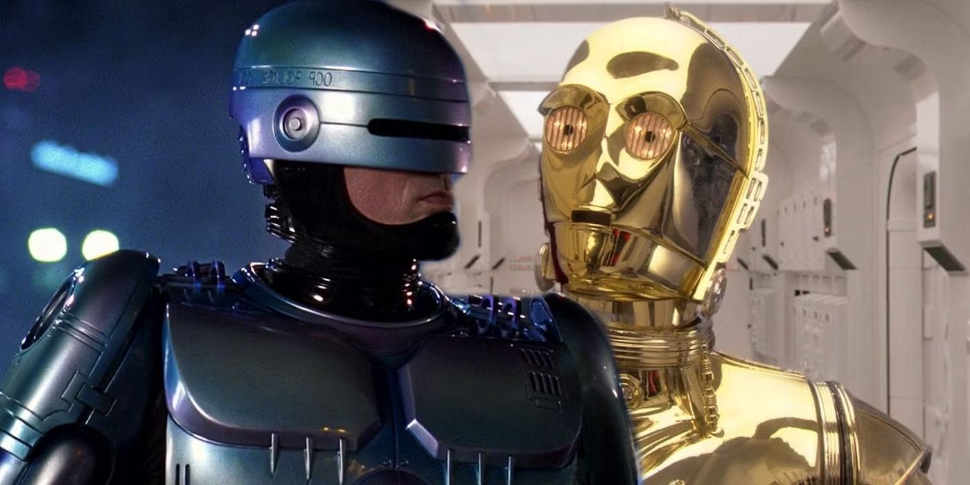 Robocop y C-3PO posan para una foto de embarazo en una pareja inesperada