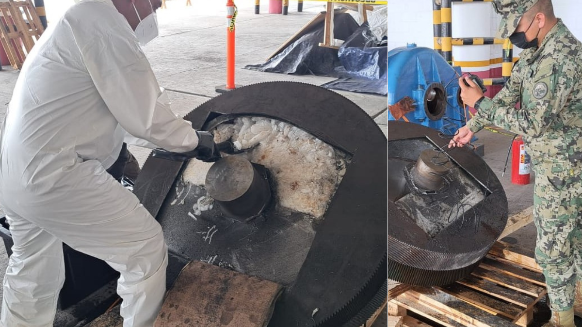 Marina asegura más de 80 kilos de metanfetamina dentro de caja de engrane en Veracruz | Video