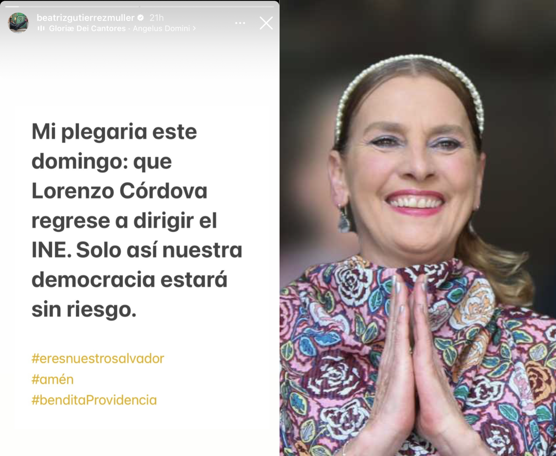 Beatriz Gutiérrez Müller le dedica una 'plegaria' a Lorenzo Córdova, pidiendo su regreso al INE