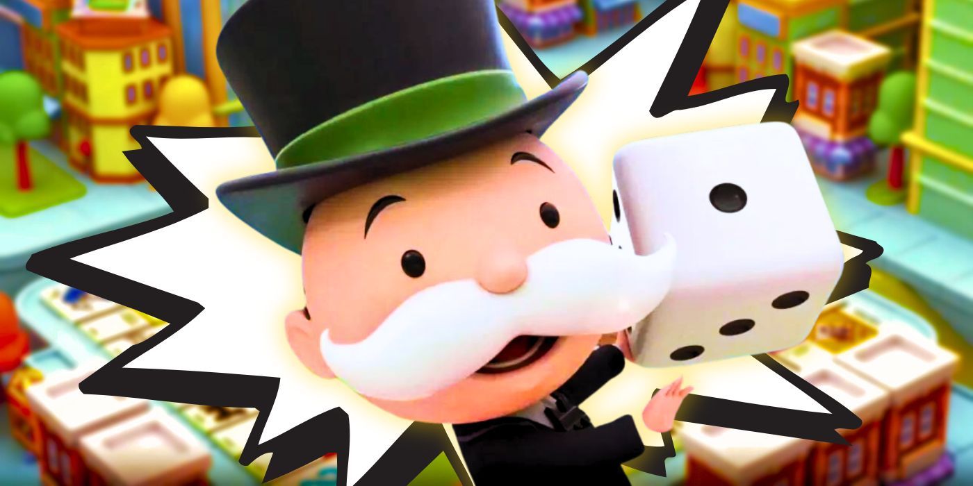 Arte de portada de Monopoly GO con el Sr. Monopoly sosteniendo un dado en un 1