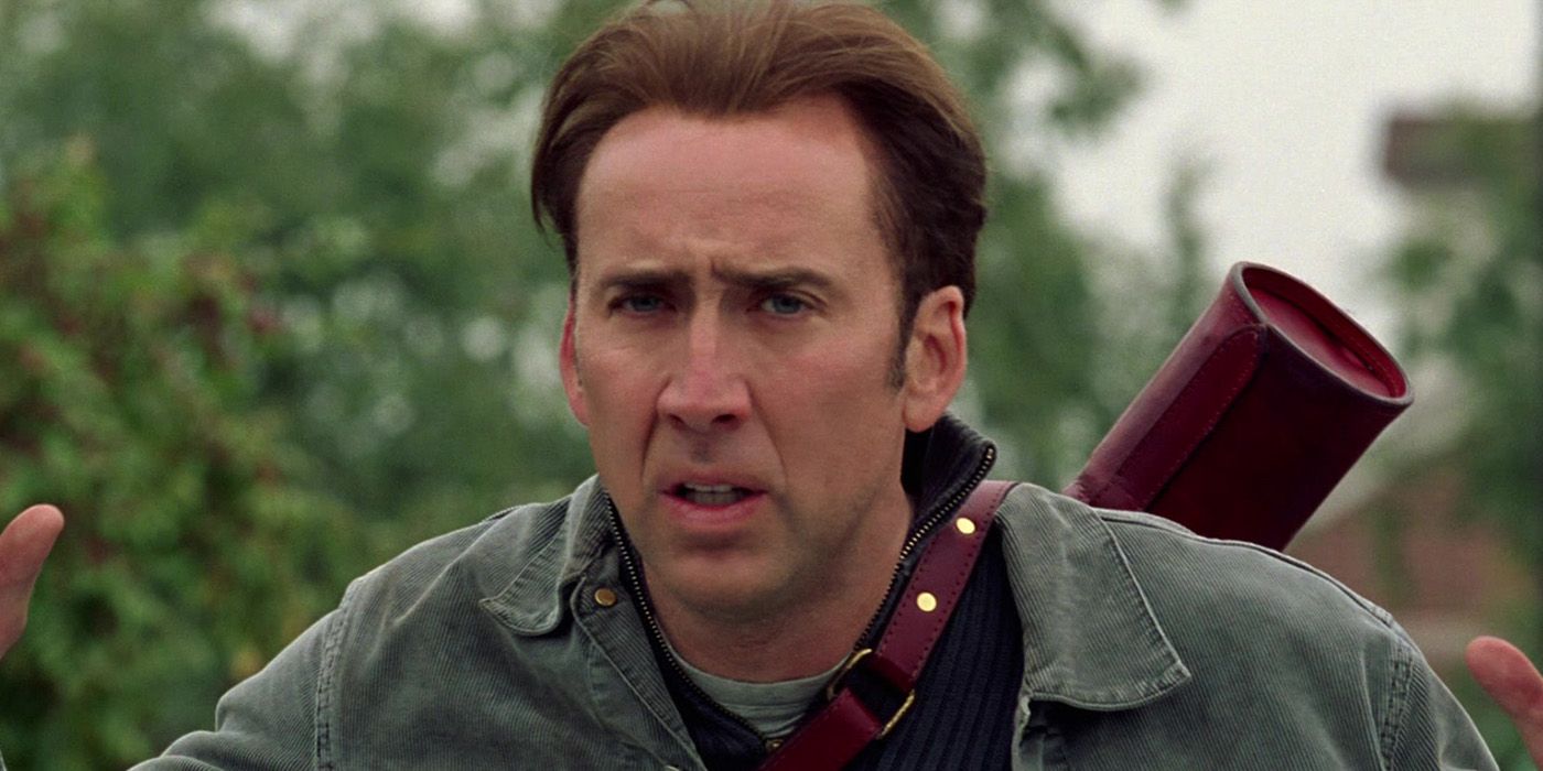 Nicolas Cage portando la Declaración de Independencia en el Tesoro Nacional