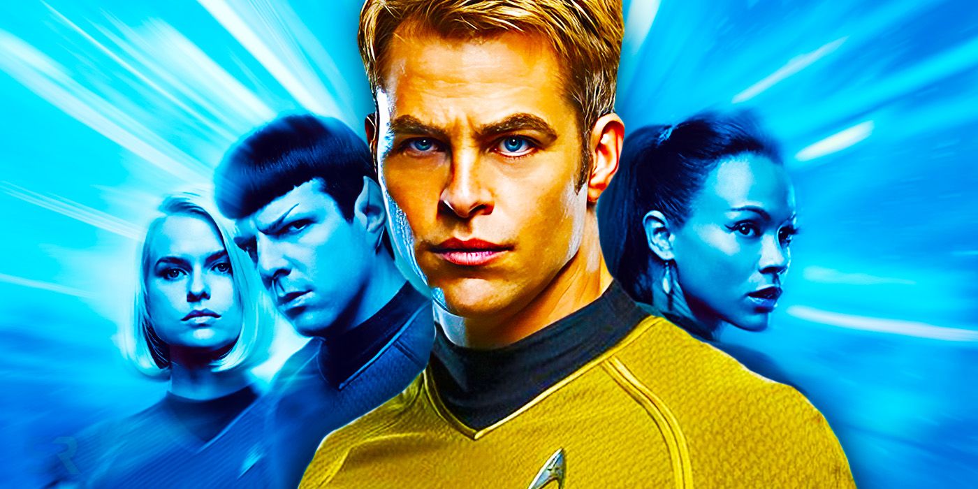 Chris Pine como el Capitán Kirk y el elenco de JJ Abrams Star Trek en un collage de tomas de héroes