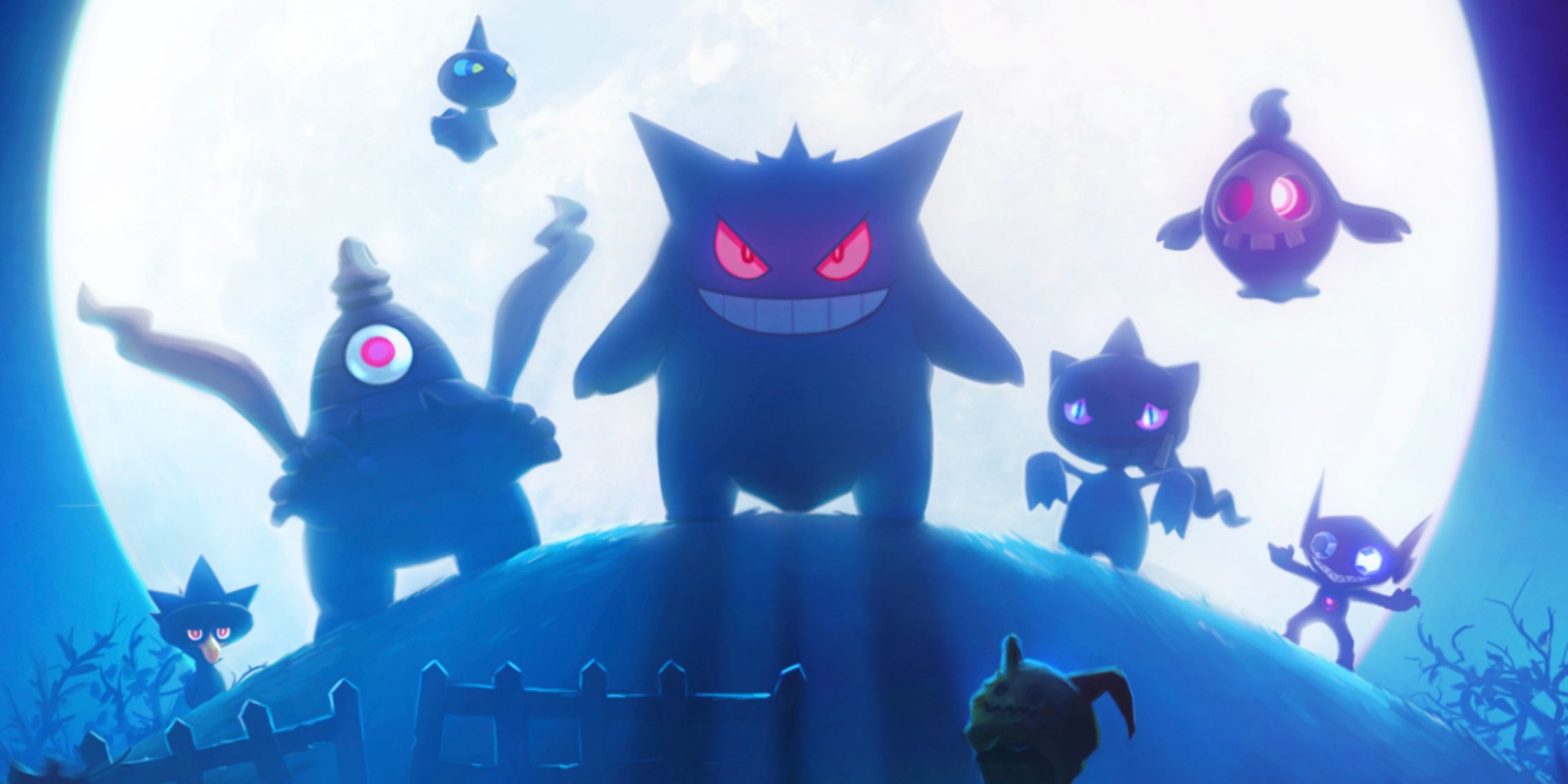 Pokémon tipo fantasma se encuentran en una colina en la pantalla de carga de Pokémon GO