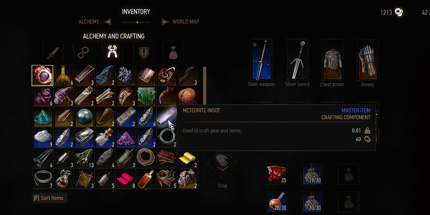 El sistema de inventario en The Witcher 3