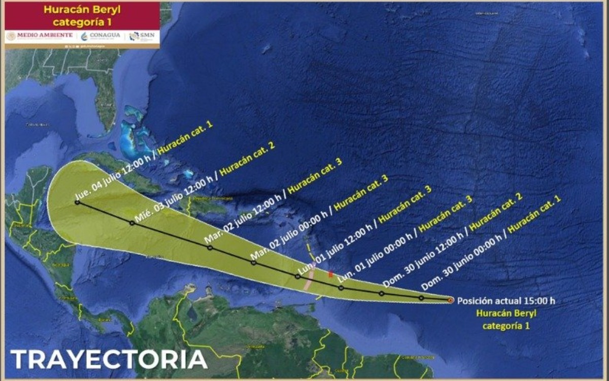 ‘Beryl’ evoluciona a huracán categoría 1; llegaría a categoría 3