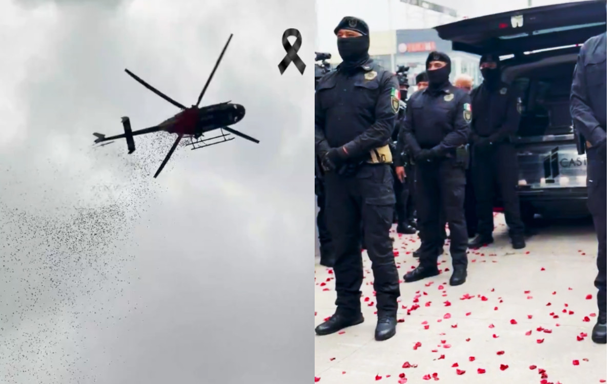 Helicóptero arroja pétalos de rosas para despedir a mando asesinado