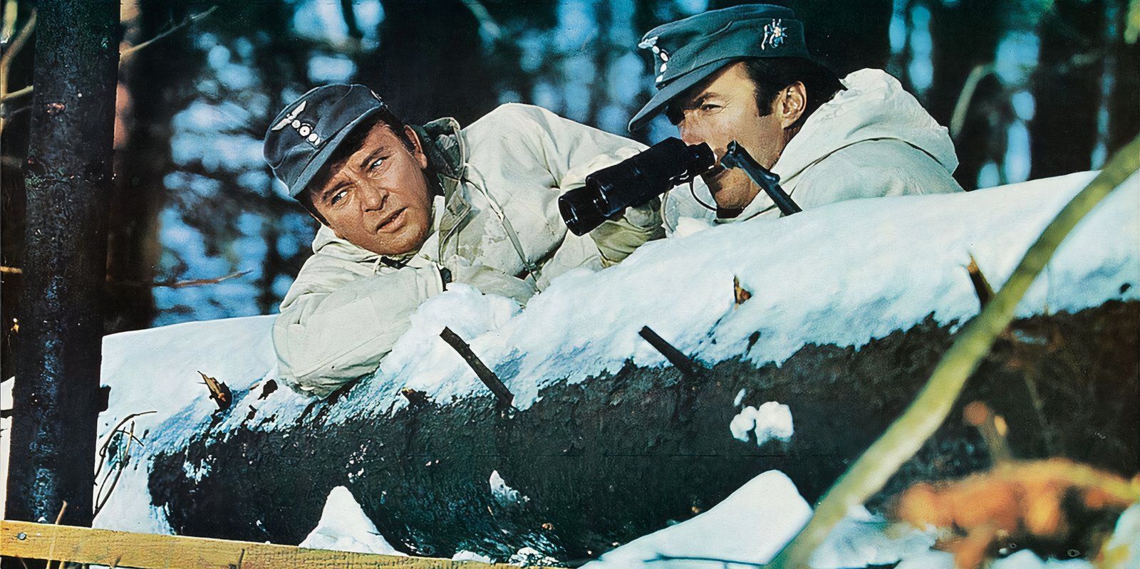 Burton and Eastwood as soldiers in the snow in Where Eagles Dare