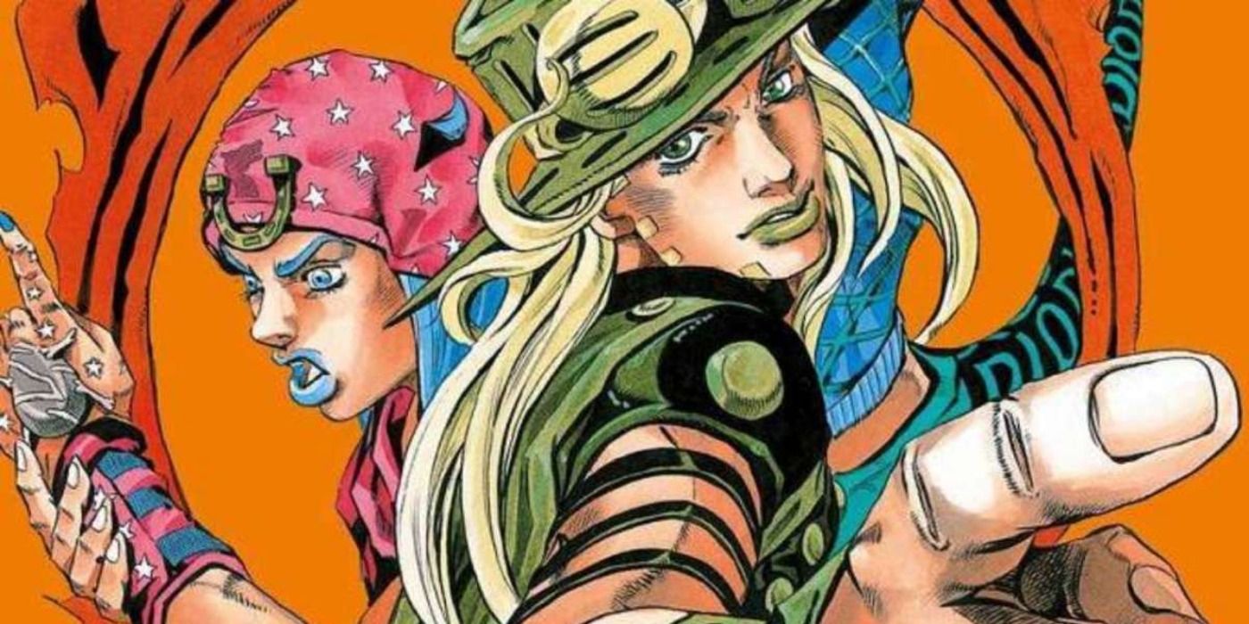 Gyro Zeppeli con Johnny Joestar en el arte clave del manga JoJo's Bizarre Adventure: Steel Ball Run.