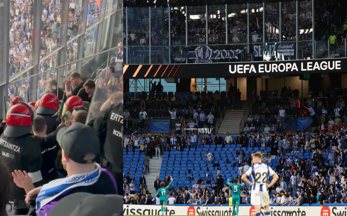 Cinco hinchas detenidos por arrojar asientos durante el Anderlecht-Real Sociedad | Videos