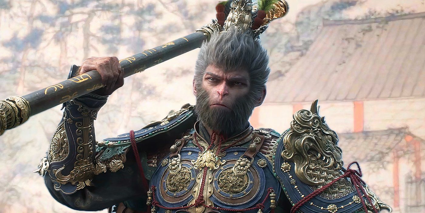 El Destinado de Black Myth Wukong con el Pergamino Ruyi del Reino Pintado de fondo. 