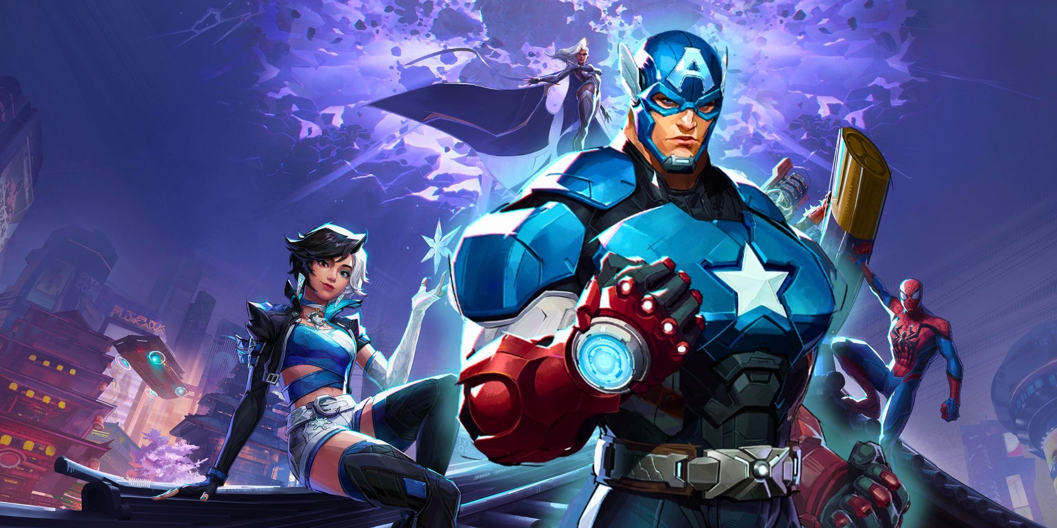 Imagen de personajes de Marvel Rivals con el Capitán América al frente