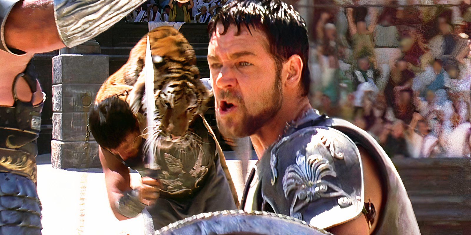 “Eso significa, ‘Get of Me'”: Ridley Scott resalta un detalle de gladiador cuando un tigre salta sobre el personaje de Russell Crowe