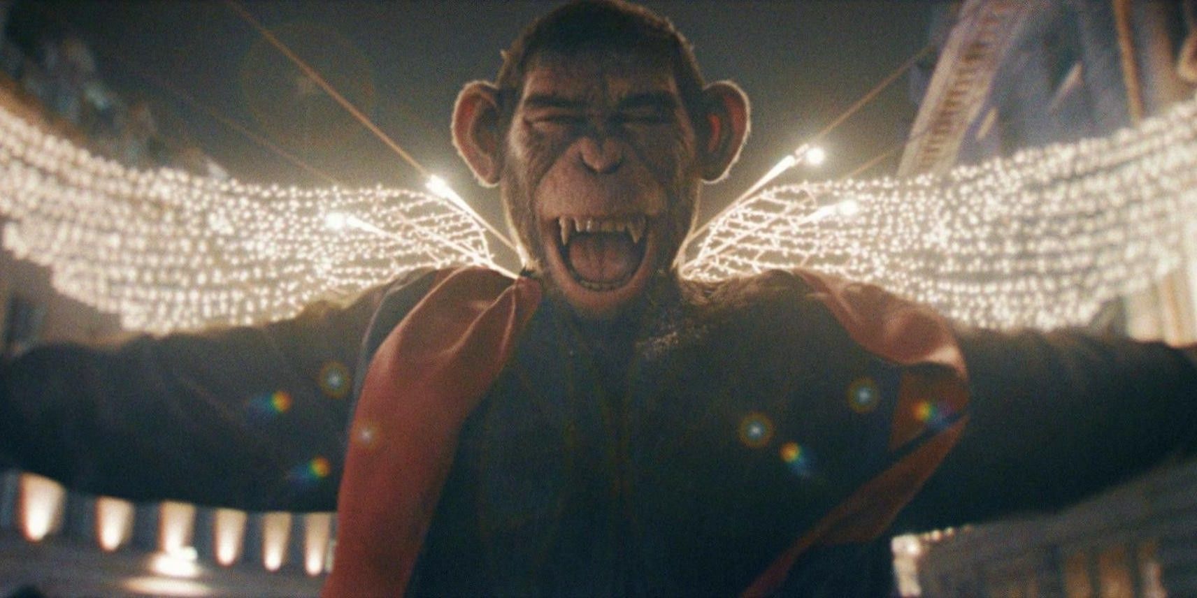 Fotograma de Robbie Williams como chimpancé en Better Man