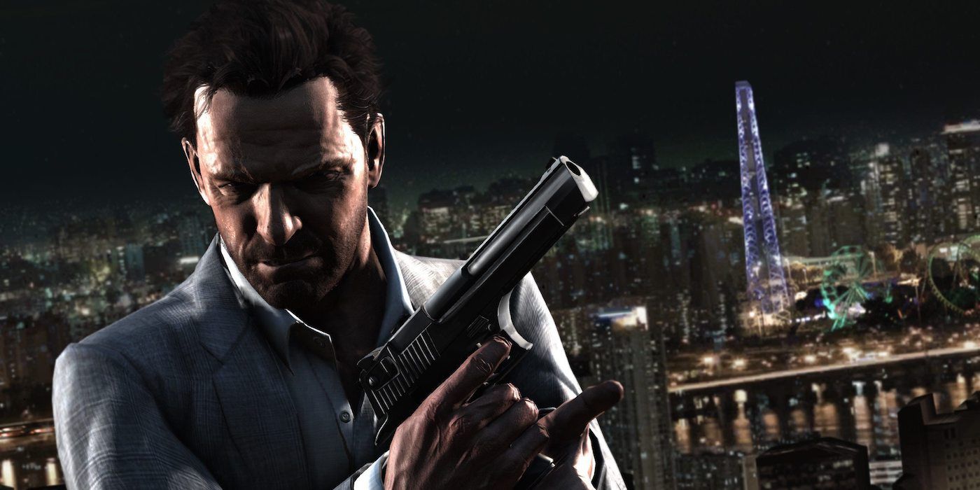 Max Payne posee una pistola frente a un horizonte de Max Payne 3