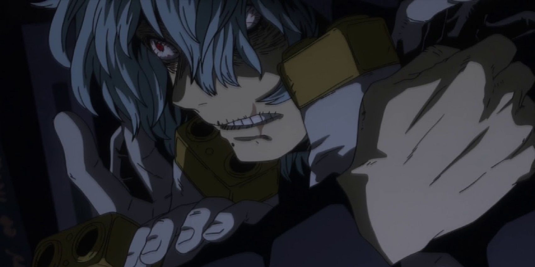 Tomura Shigaraki luciendo enojado sin su máscara de mano en Mha