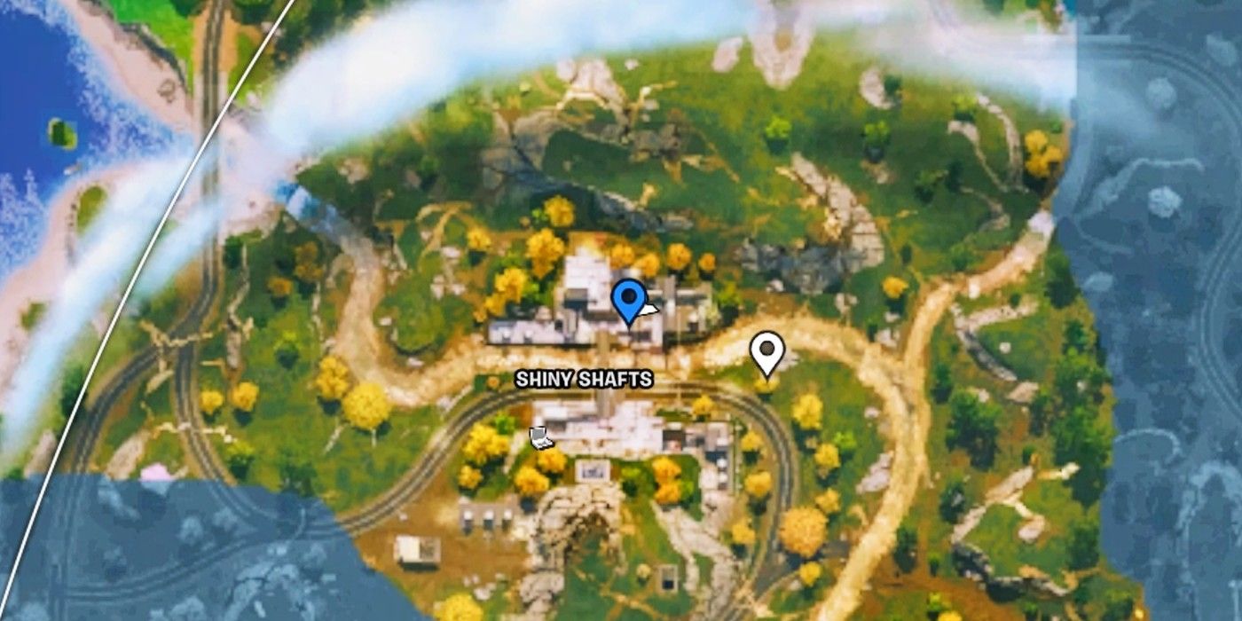 Secret Shiny Shofs Vault Fortnite Map ubicación con marcador azul.