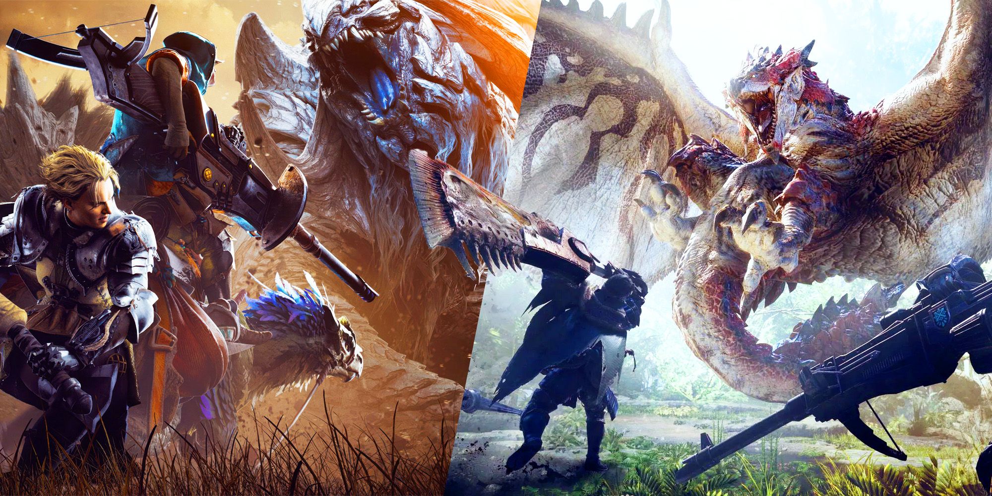 Keyart de Monster Hunter Wilds y Monster Hunter World