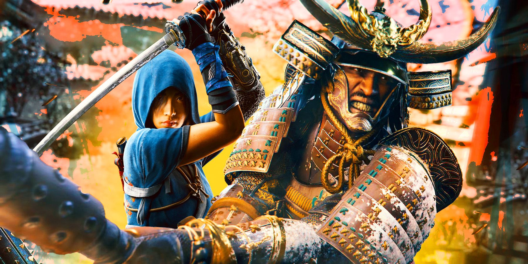 Yasuke y Naoe con armas en Assassin's Creed Shadows.