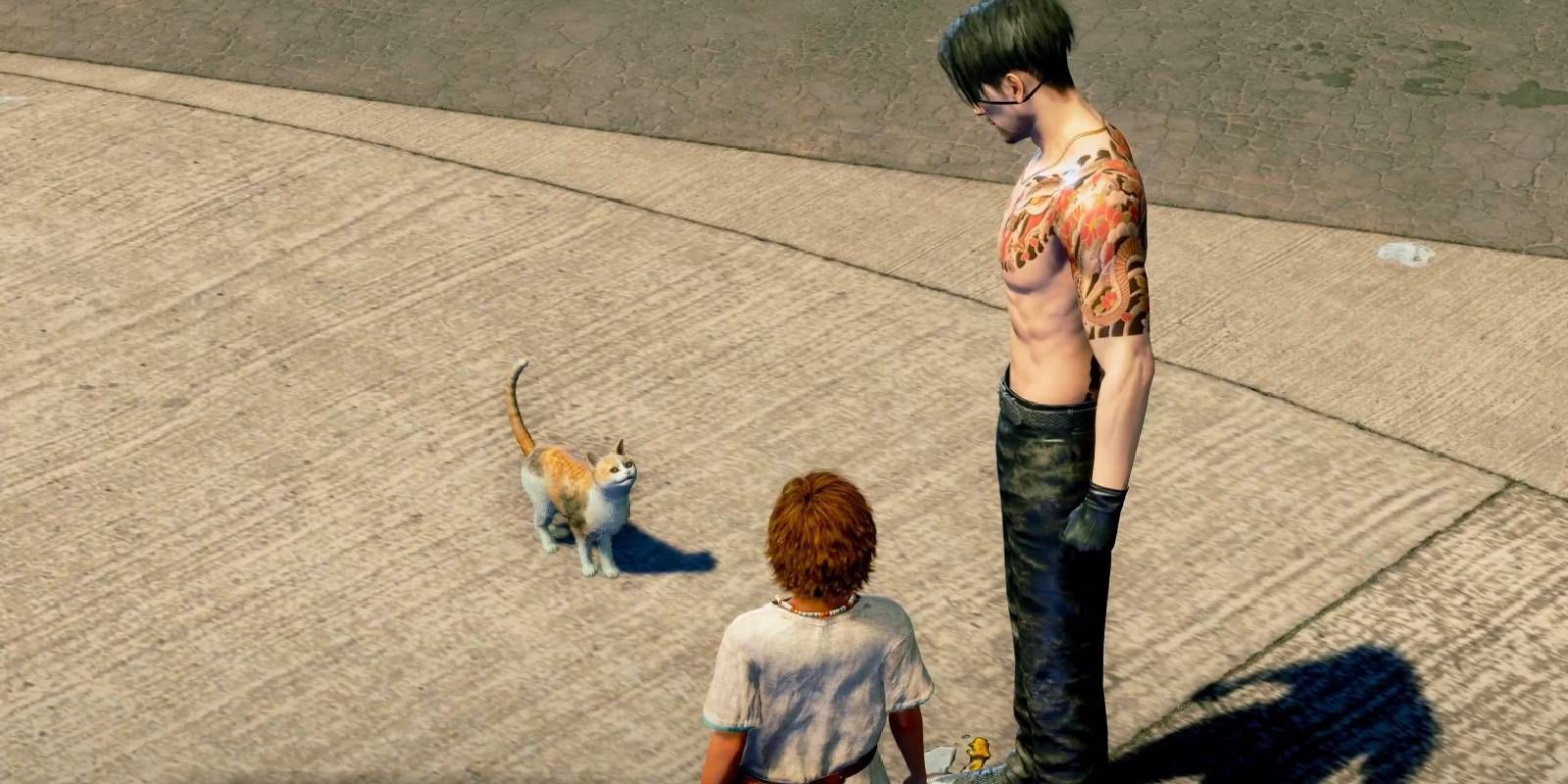 Pirate Yakuza Majima y Noah reclutando a Onigiri el gato para Goro Animal Kingdom.