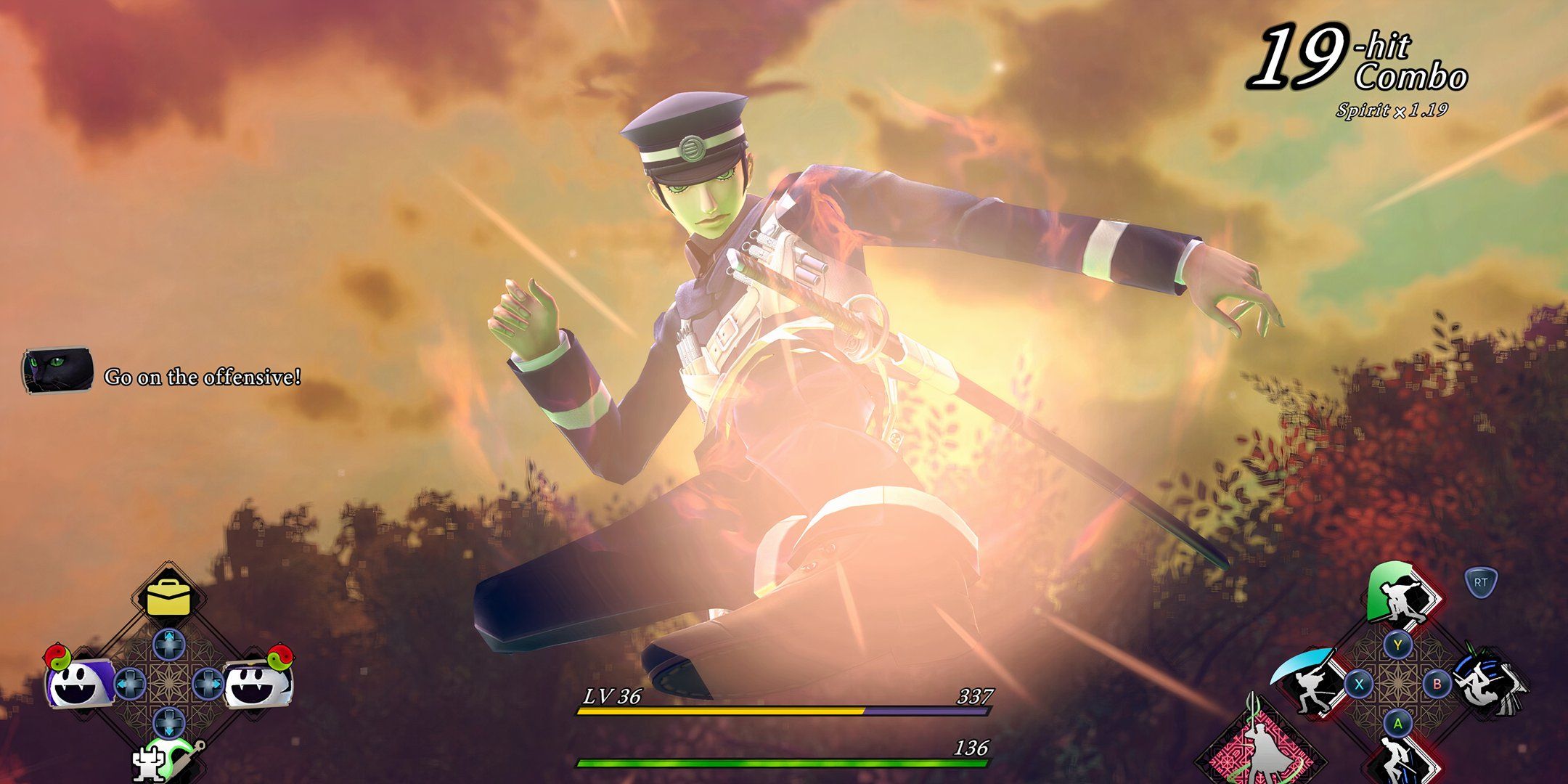 Raidou desatando un combo de 19 hits en Raidou remasterizado.