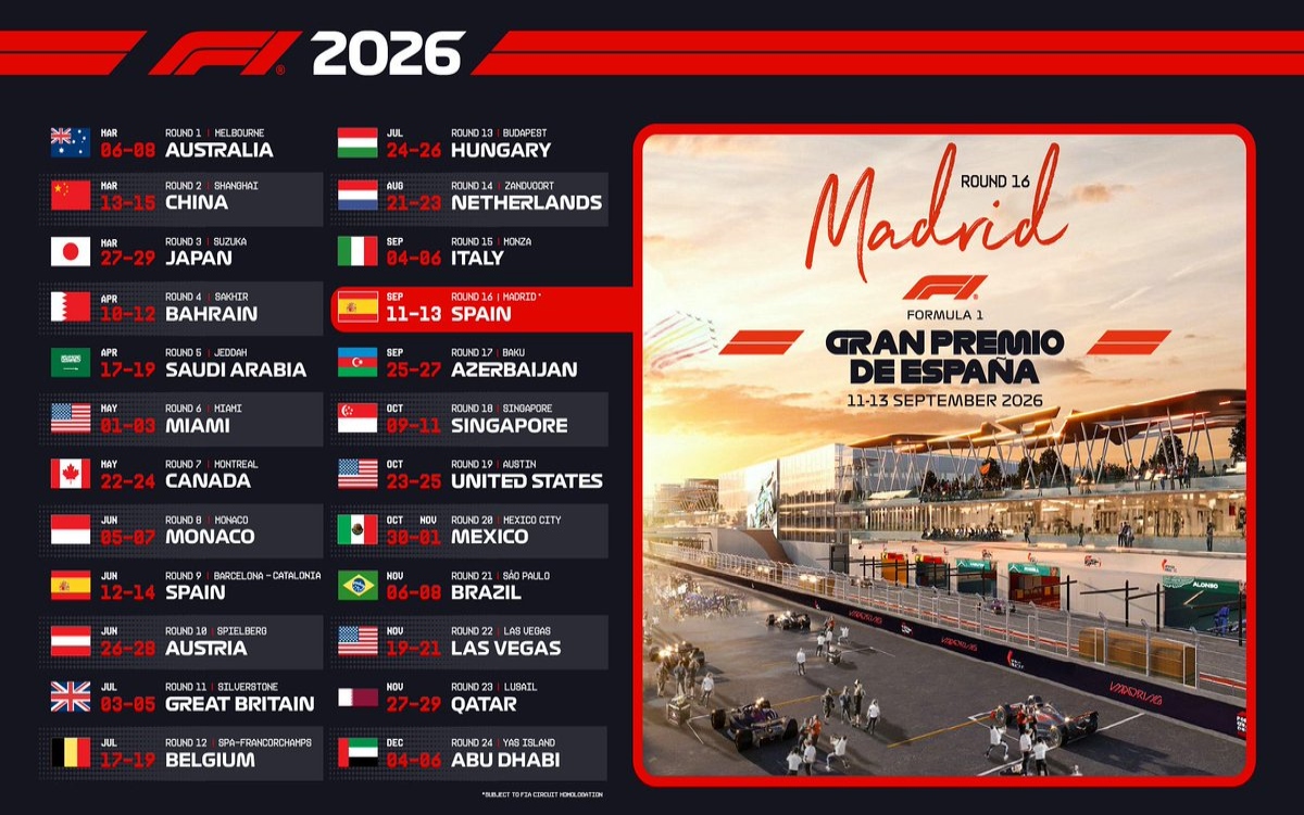 Dan a conocer el calendario de Fórmula 1 para la temporada 2026 | Video