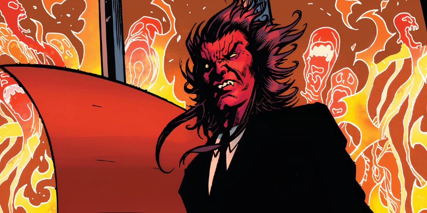 Mephisto con traje, con una mirada disgustada en su rostro.