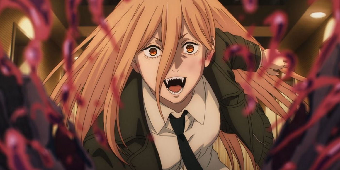 El poder del hombre de la motosierra corta un demonio por la mitad con una gran sonrisa en su rostro en Chainsaw Man.