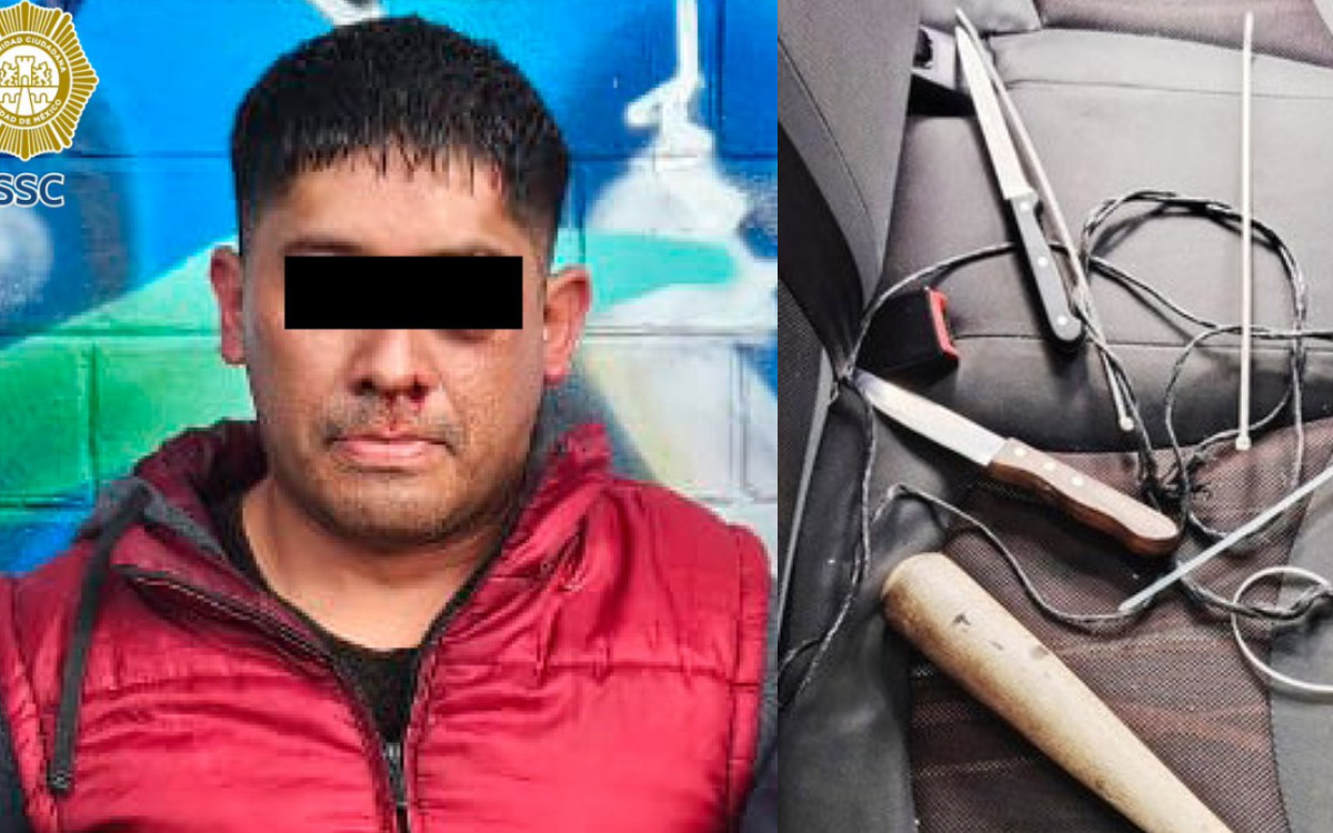 Policía CDMX salva a mujer secuestrada por expareja; le aseguran cuchillos, cinta y cinchos