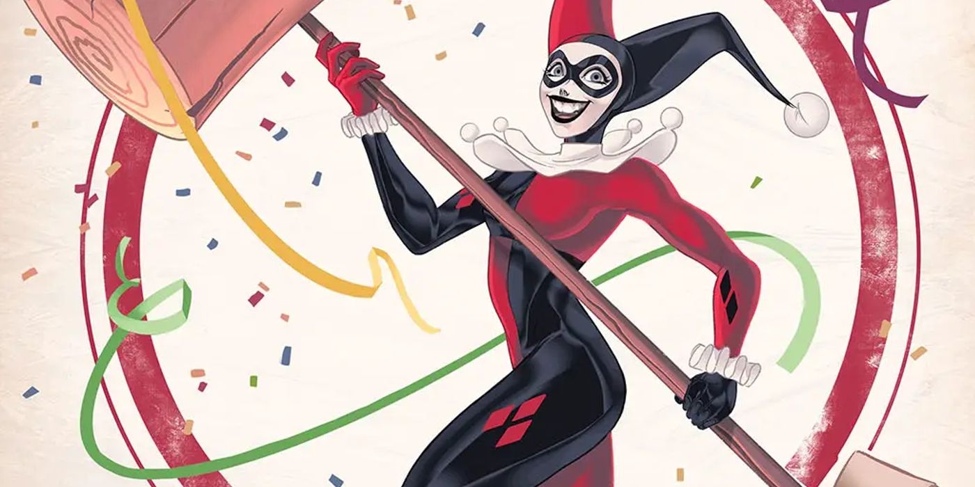 Harley Quinn vuelve en vestuario sosteniendo un mazo en DC Comics