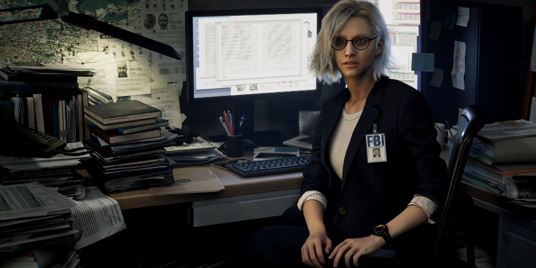 Grace Ashcroft en su oficina en Resident Evil Requiem.