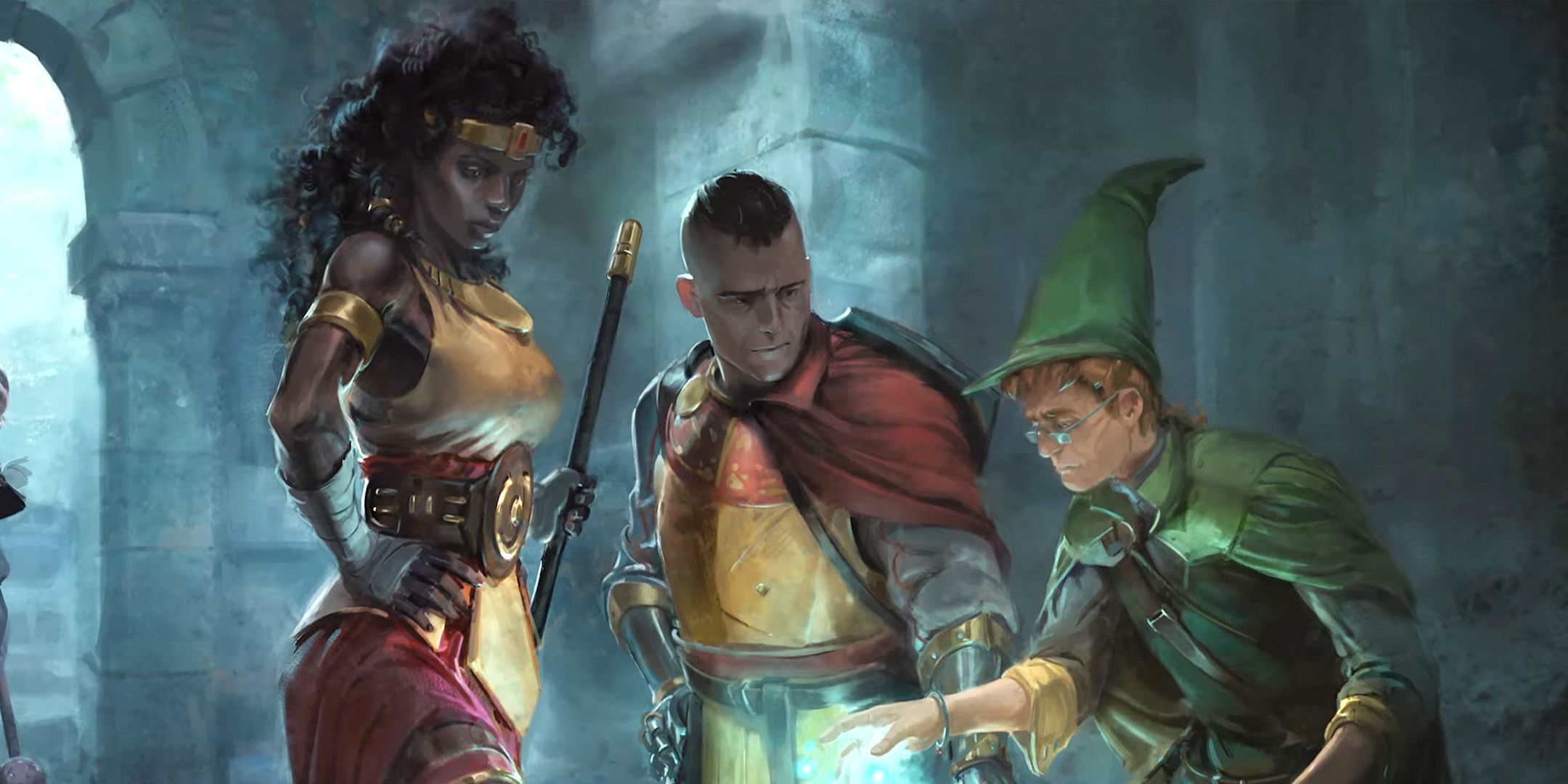 Una fiesta de D&D deliberando sobre algo dentro de una fortaleza.