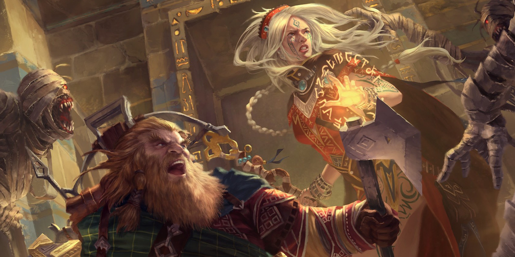 Pathfinder Dwarf y Witch Fighting Oncando