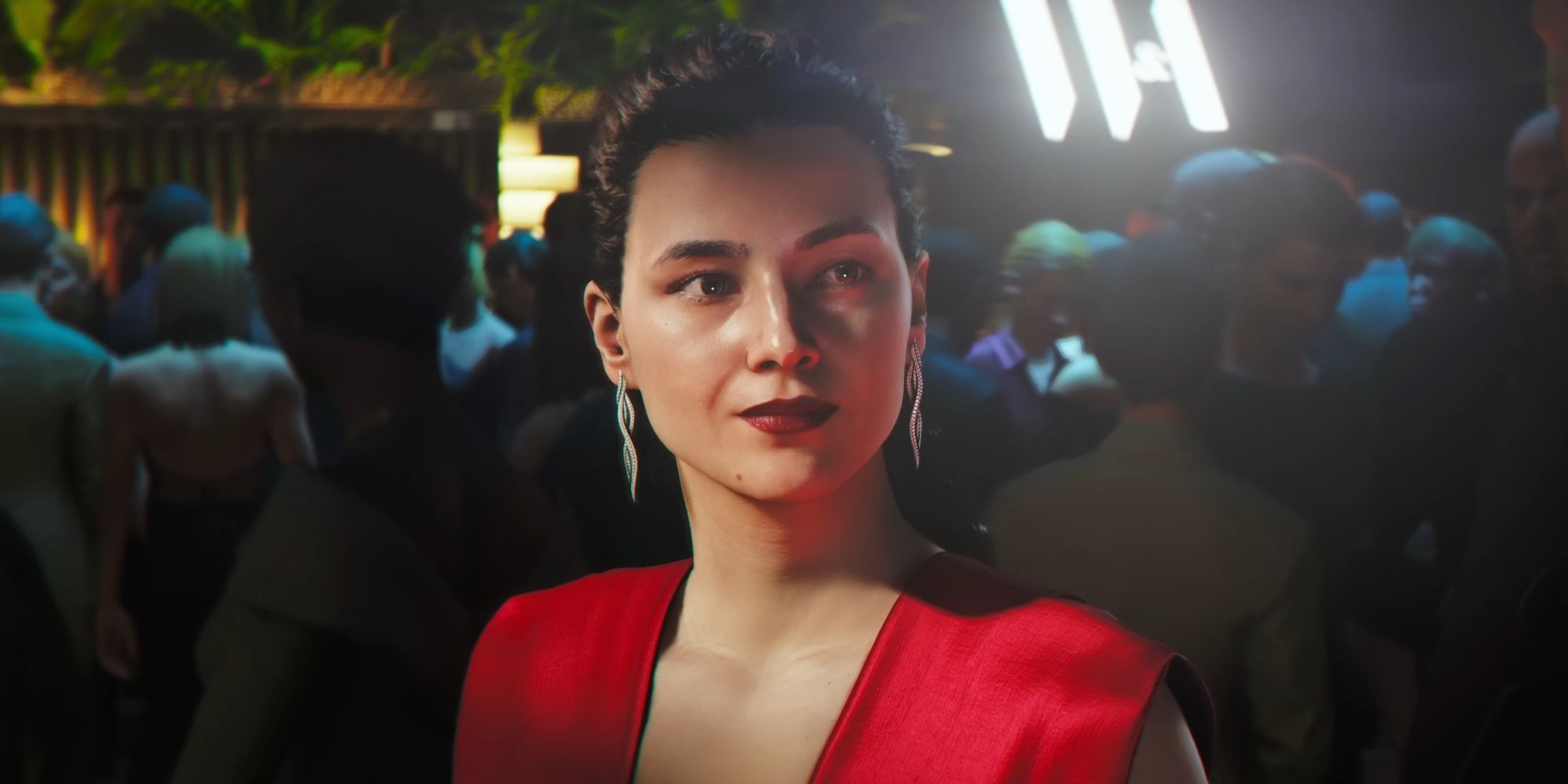 007 Primera mujer ligera con un vestido rojo.